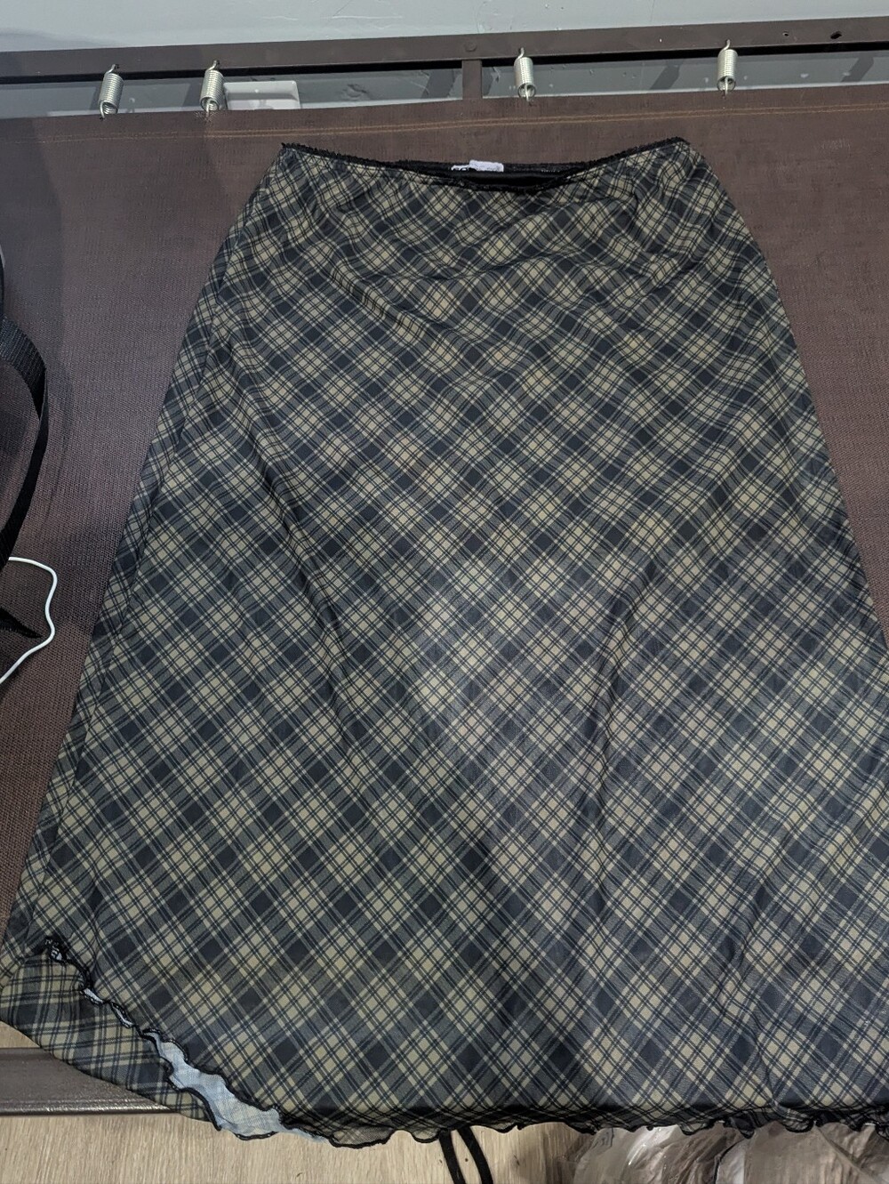SO Plaid A-Line Midi Skirt in Black and Olive